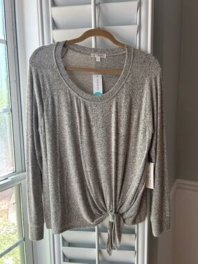 nine britton Taupe Tie-Knot Long-Sleeve Top